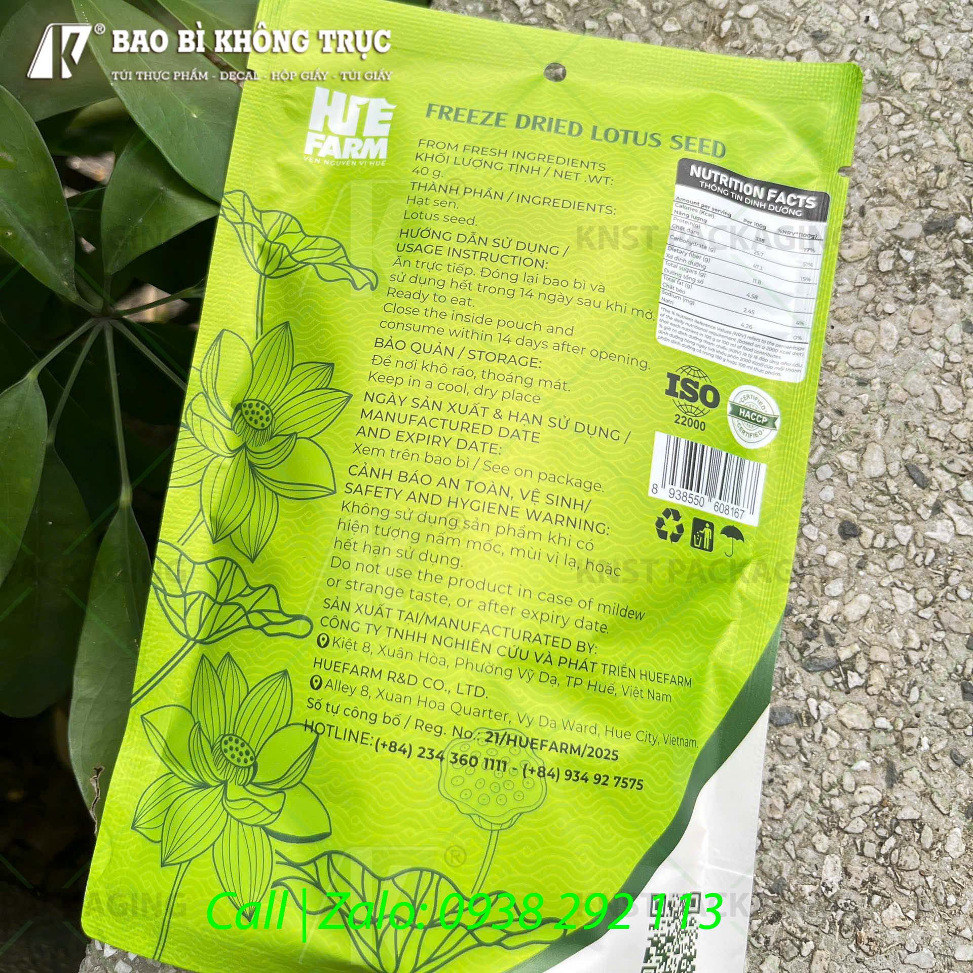 Túi đáy đứng - hạt sen sấy thăng hoa Huế Farm - Ảnh 2