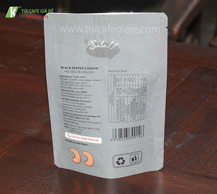 Túi đựng hạt điều rắc tiêu đen Sala