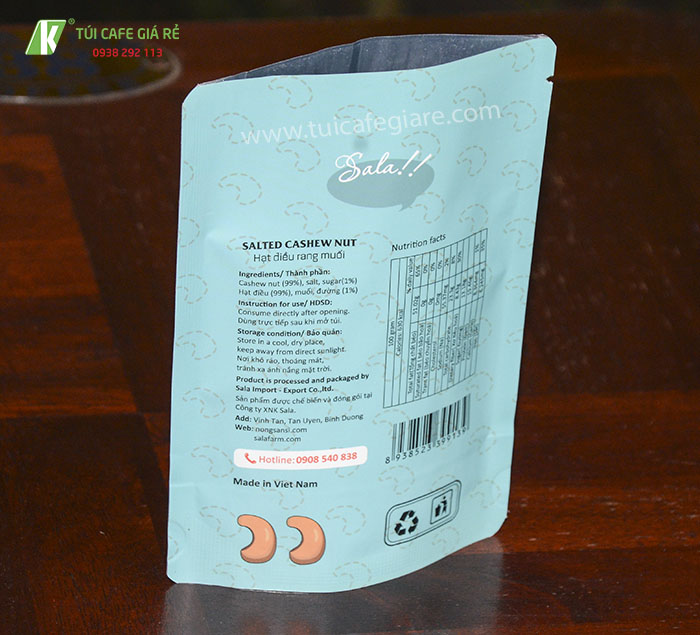 Túi đựng hạt điều rang muối thương hiệu Sala